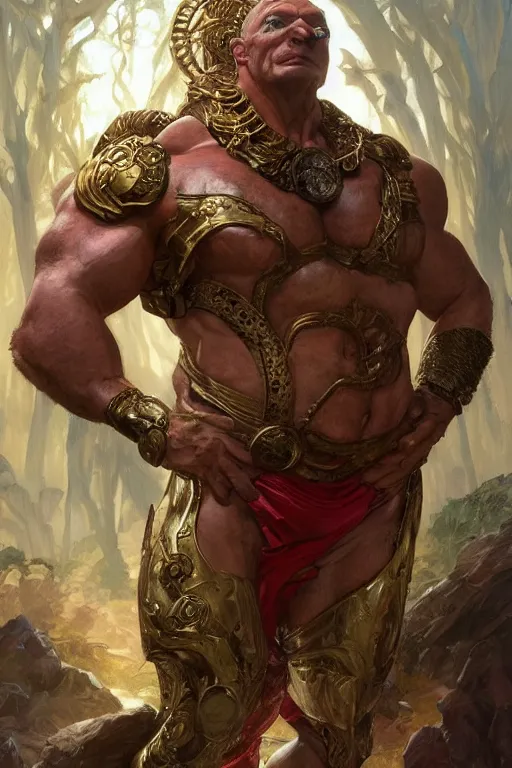 Image similar to portrait of doctor eggman as a herculian man, forest, full body, muscular, fantasy, intricate, elegant, highly detailed, digital painting, artstation, concept art, sharp focus, illustration, art by artgerm and greg rutkowski and alphonse mucha