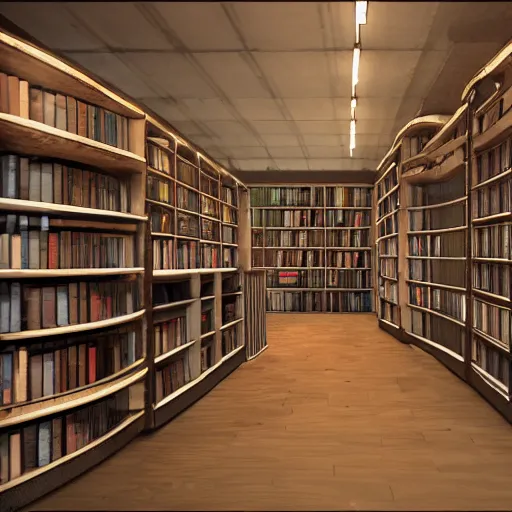 Prompt: unreal engine render of an old, dusty bookstore