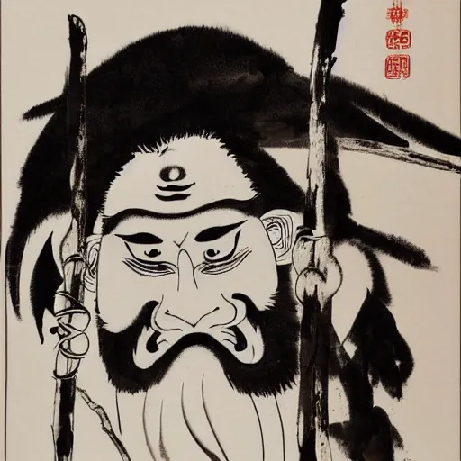 Image similar to a Chinese ink painting, taoism wukong , HD,