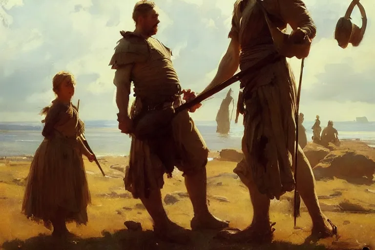 Image similar to portrait david and goliath by anders zorn, wonderful masterpiece by greg rutkowski, beautiful cinematic light, american romanticism by greg manchess, jessica rossier