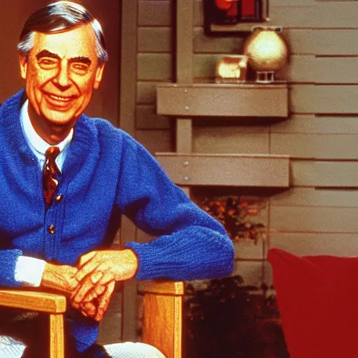 Image similar to mr. rogers with two heads and six arms.