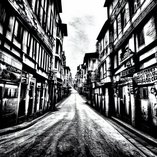 Image similar to black and white photo of street city, deep dream