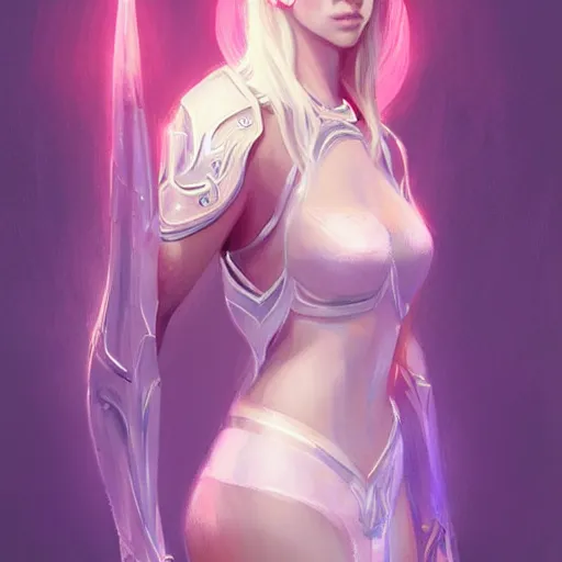 Image similar to White pink blonde fantasy paladin with slim elegant features, by Anato Finnstark and Randy Vargas, artgerm, digital illustration, beautiful, concept art