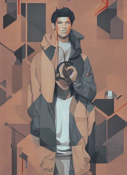 Image similar to symmetry!! portrait of a tan boy with black hair and gray hoodie by sachin teng, organic, cables, matte painting, geometric shapes, hard edges! graffiti, street art