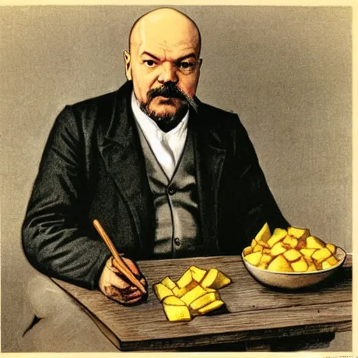 Image similar to Lenin eating potato