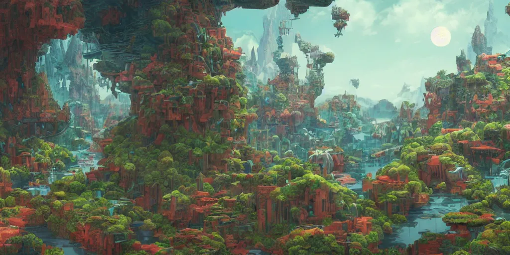 Image similar to 3d rendered landscape with a lot of details by james jean in no journey game style , redshift, octane