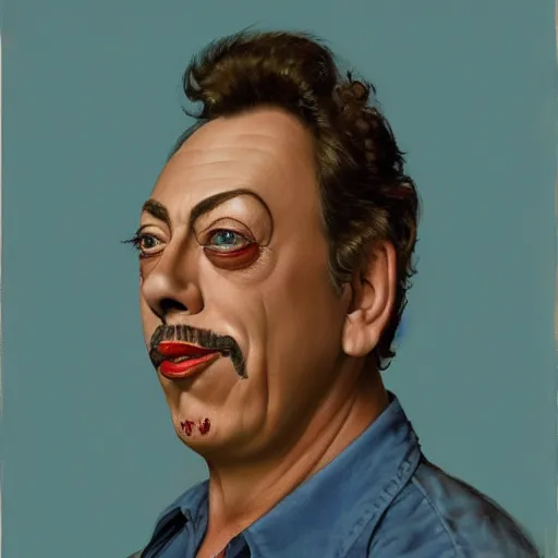 Image similar to painting of Tim Curry in the style of Norman Rockwell , 8k high definition high quality