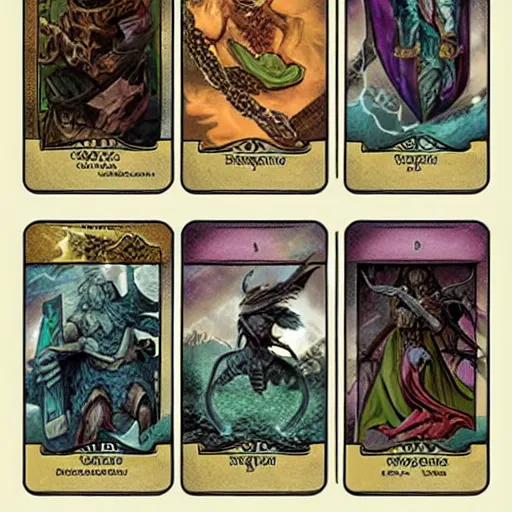 Prompt: Dungeon and Dragons tarot cards