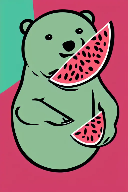 Prompt: Bear eating a watermelon, sticker, colorful, illustration, highly detailed, simple, smooth and clean vector curves, no jagged lines, vector art, smooth