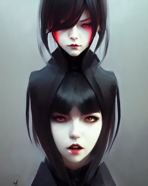 Image similar to sharp hq rendering, dark vampire, character portrait, concept art, painterly, fanart, highly detailed in the style of wlop by ilya kuvshinov, wenjun lin, angular asymmetrical design, chinese artist, eastern art style, nixeu