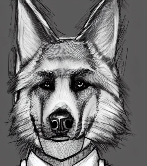 Image similar to expressive stylized master furry artist digital line art painting headshot official portrait character study of the anthro male anthropomorphic german shepard fursona animal person officer wearing clothes military general uniform