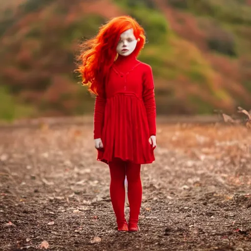 Image similar to a girl dressed red with red hair