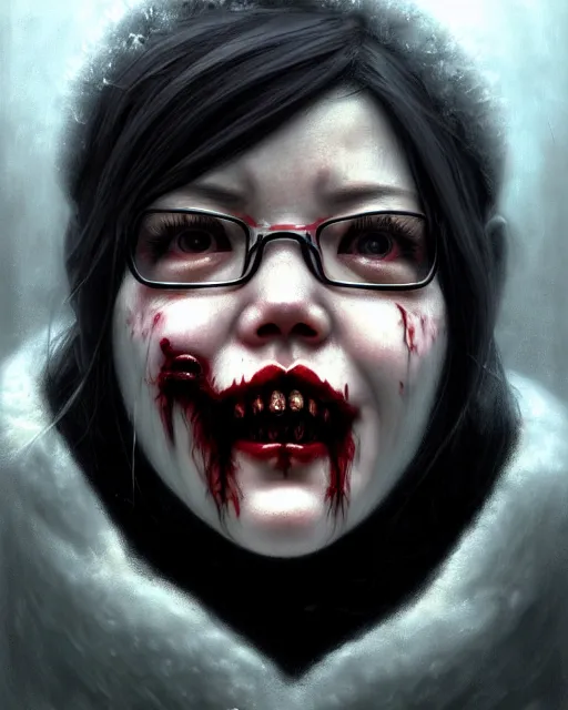 Prompt: mei from overwatch, ice, cold, frostbite, character portrait, portrait, close up, concept art, intricate details, highly detailed, horror poster, horror, vintage horror art, realistic, terrifying, in the style of michael whelan, beksinski, and gustave dore
