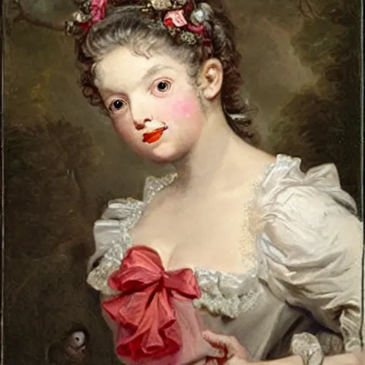 Prompt: a girl made from teeth and bones, painting by francois boucher, sad googly eyes