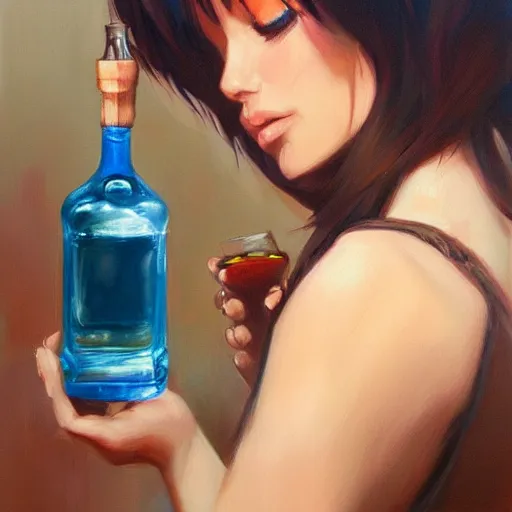 Image similar to a person with short brown hair drinking from a bottle of tequila, by ross tran, oil on canvas