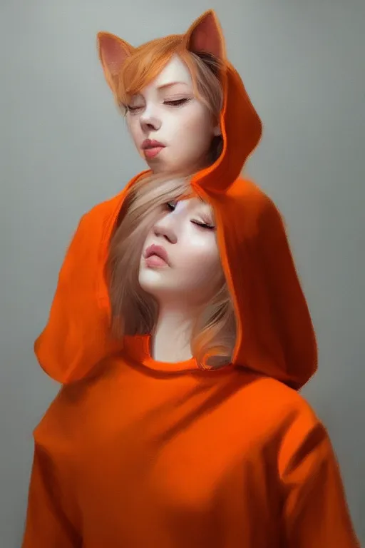 Image similar to beautiful aesthetic portrait of young woman wearing an orange tabby cat costume by wlop and Julia Razumova, deviantArt, trending on artstation, artstation HQ
