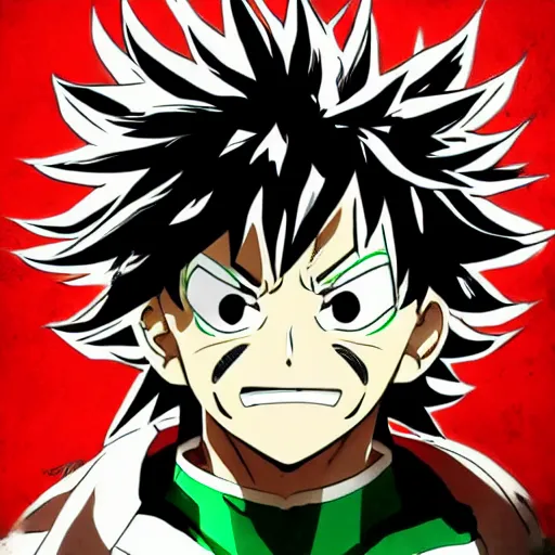 Image similar to Portrait of Izuku Midoriya from My Hero Academia, in the style of Yoji Shinkawa, trending on art station, concept art, highly detailed, dynamic pose