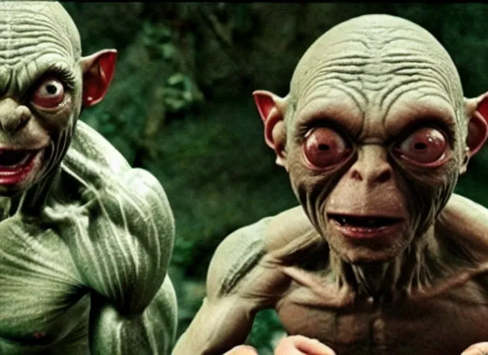 Prompt: very muscular Gollum, movie still