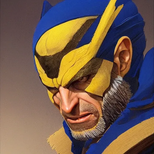 Image similar to Concept art, A wolverine with a pearl earring with maize and blue background, james gurney, greg rutkowski, john howe, artstation