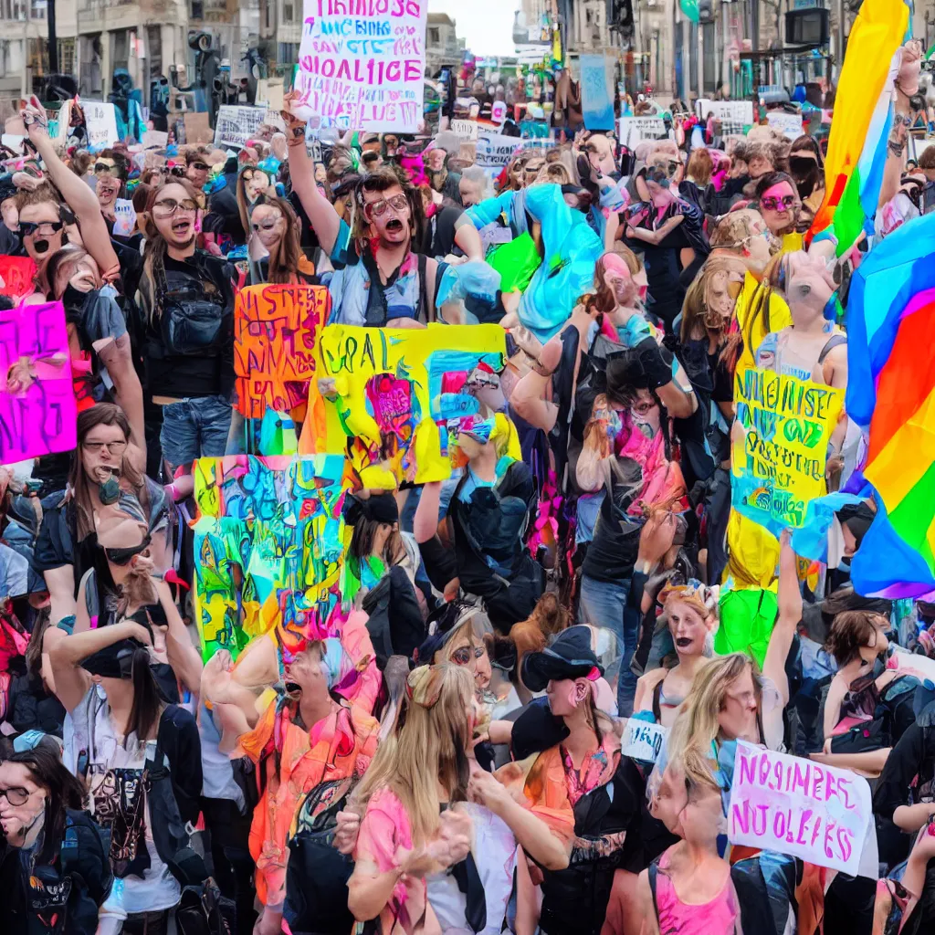 Image similar to transgender rights protest bright colours hd photo 4 k