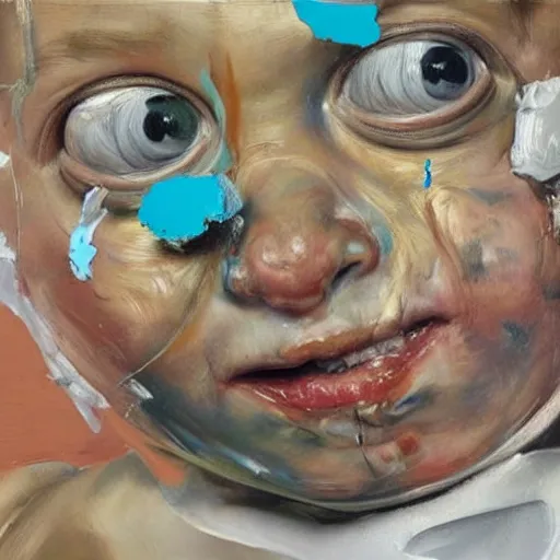 Image similar to high quality high detail painting by lucian freud and jenny saville, hd, happy, cute, turquoise