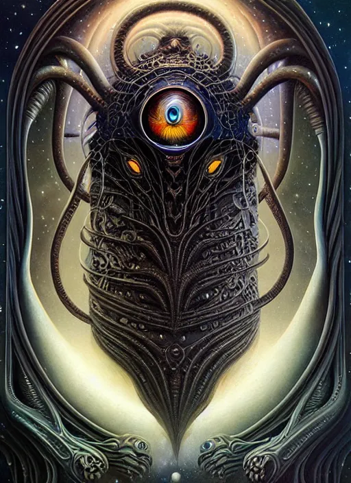 Prompt: cosmic lovecraft giger fractal random animal portrait, pixar style, by tristan eaton stanley artgerm and tom bagshaw.