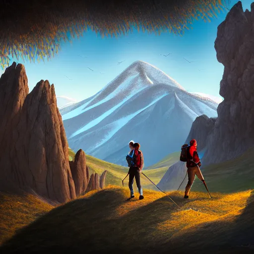 Image similar to of team in Armenia hiking at a weekend and posing with mountains on the background, the word Willow is in view like one in Hollywood, elegant, highly detailed, digital painting, volumetric light, artstation, concept art, smooth, sharp focus, illustration