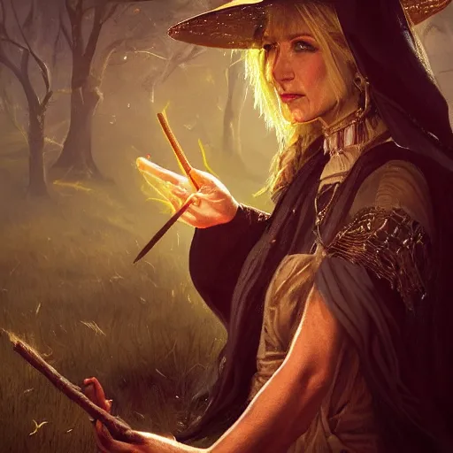 Image similar to a beautiful portrait of a witch casting a spell by Adrian Smith, featured on artstation