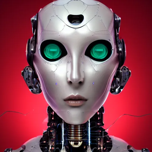 Prompt: An extremely beautiful biomechanical female looking robot with Emoji tattoos, chimeric organism, pale skin, organic polycarbon, full frontal portrait, ex machina, highly detailed, mendelbrot fractal, ray tracing, hyperdetailed, hyperrealistic, oppai cyberpunk, octane render, hdr, uhd 4k
