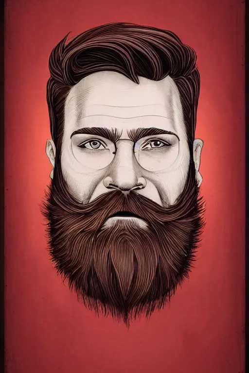 Image similar to an illustration of a portrait of a respectable dignified 3 0 ish pentecostal preacher with kind eyes and red beard and hair in the style of art - deco artwork art by kyle ferrin and loish!, digital art, highly detailed, intricate, sharp focus, trending on artstation hq, deviantart, 4 k uhd image