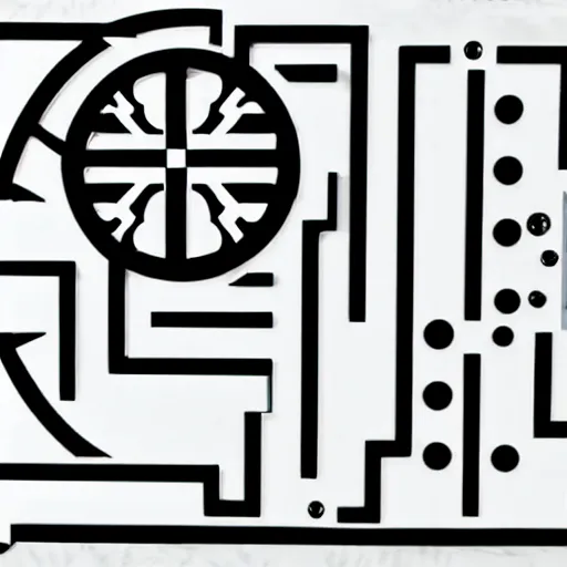 Image similar to black and white sci fi luxury themed svg vector art panel for cnc plasma, laser, stencil, unique art deco hole through circuit design