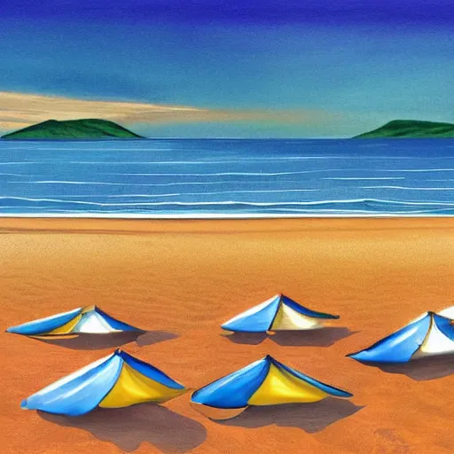 Prompt: beach in the style of Ron gonsalves