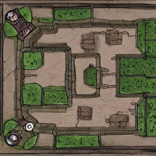 Prompt: d & d battle map of an abandoned mansion