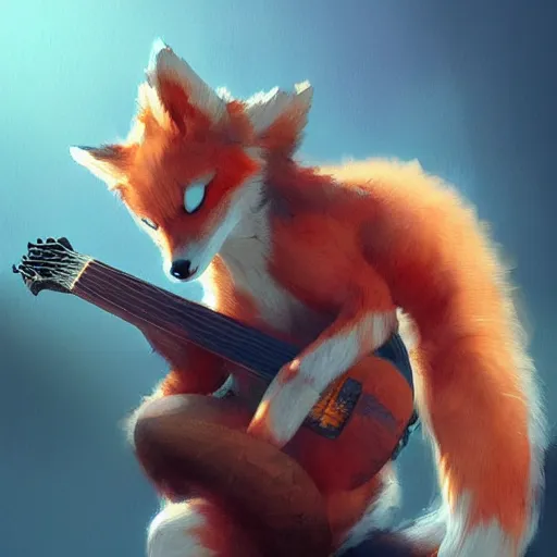 Image similar to anime 🦊 Playing the 🎸 instrument , digital Art, Greg rutkowski, Trending cinematographic artstation