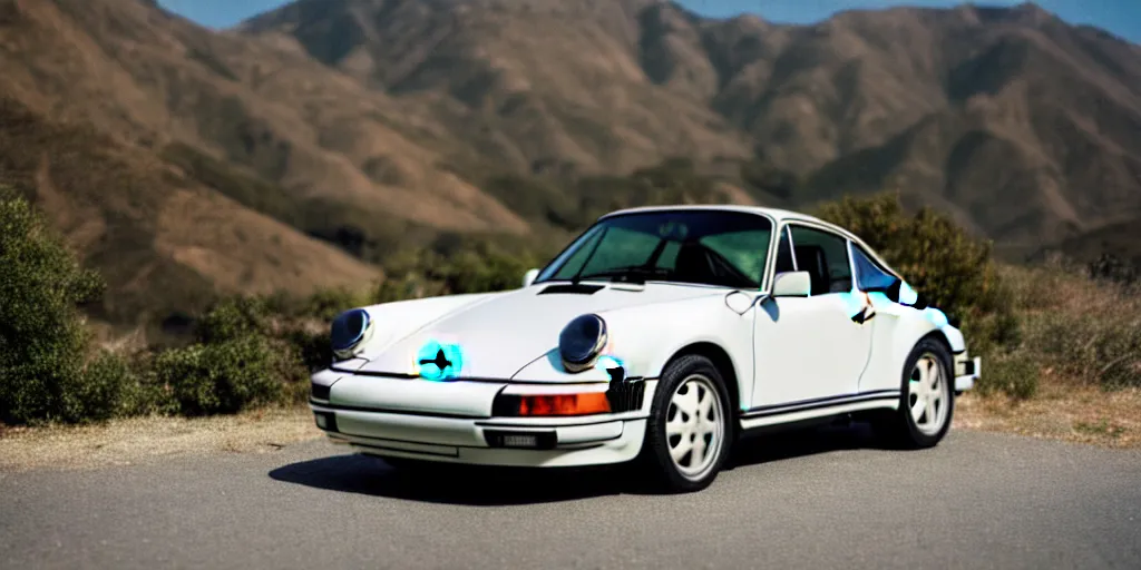 Image similar to photograph, debadged, 1989 PORSCHE 911, RUF, by Pete Biro, press release, cinematic, malibu canyon, 8k, depth of field, bokeh. debadged ,