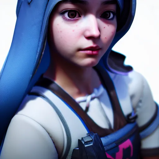 Image similar to a young girl with the appearance of ana from overwatch, design, octane render, 4 k, ingame shot