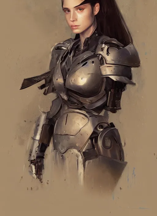 Prompt: a professional painting of a beautiful young female, clothed in stealthy military armor, olive skin, long dark hair, beautiful bone structure, symmetrical facial features, intricate, elegant, digital painting, concept art, smooth, sharp focus, illustration, from Metal Gear, by Ruan Jia and Mandy Jurgens and Artgerm and William-Adolphe Bouguerea