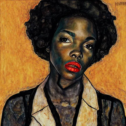 Prompt: portrait of lauryn hill by egon schiele in the style of greg rutkowski