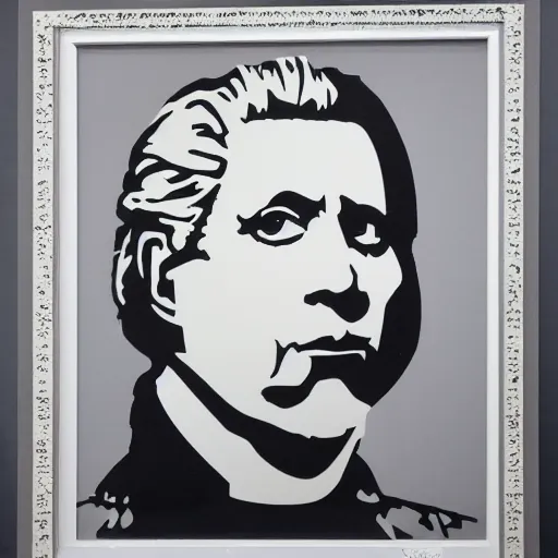 Image similar to individual king george iii silk screen portrait banksy style