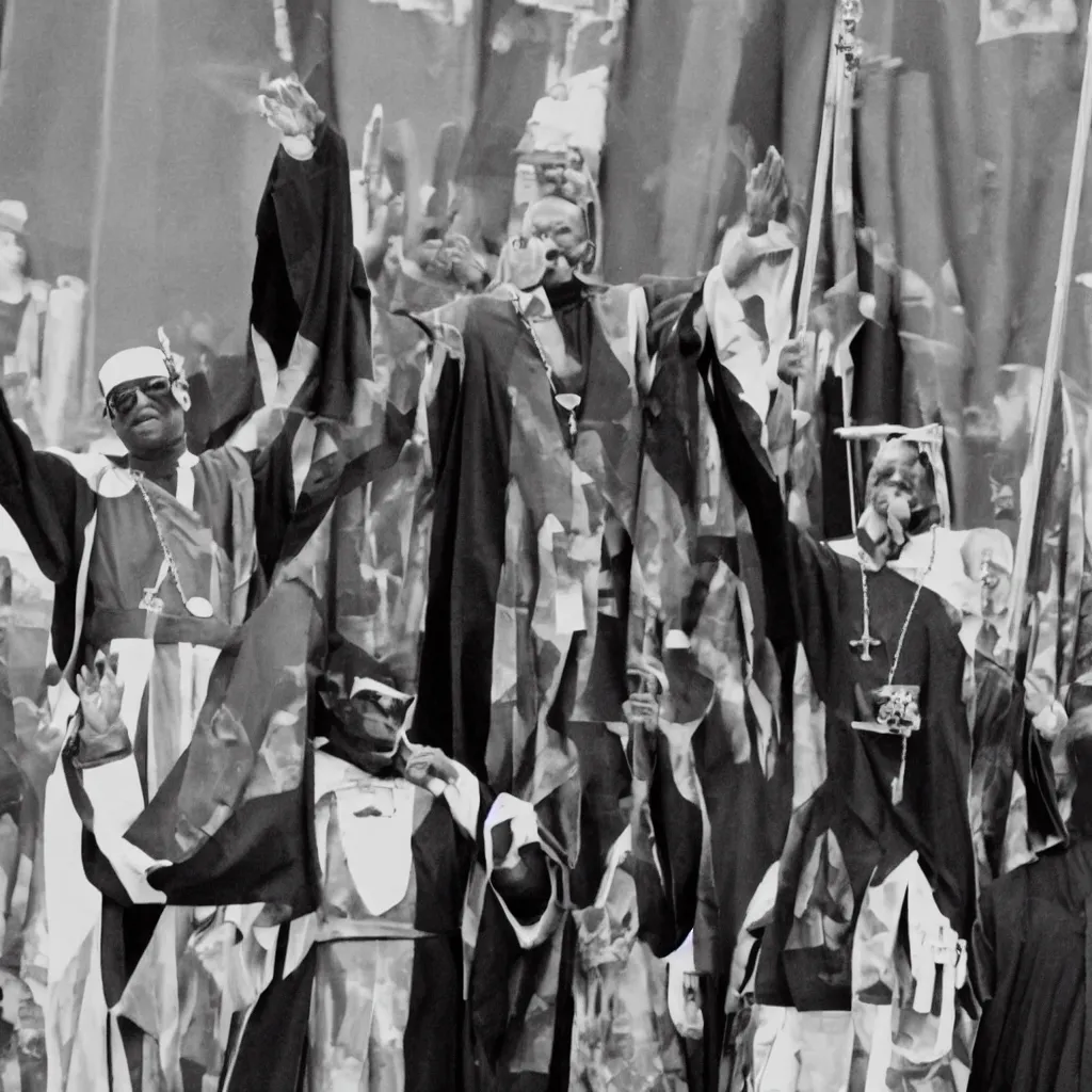 Image similar to black pope in a lgbt robe performing a nazi salute
