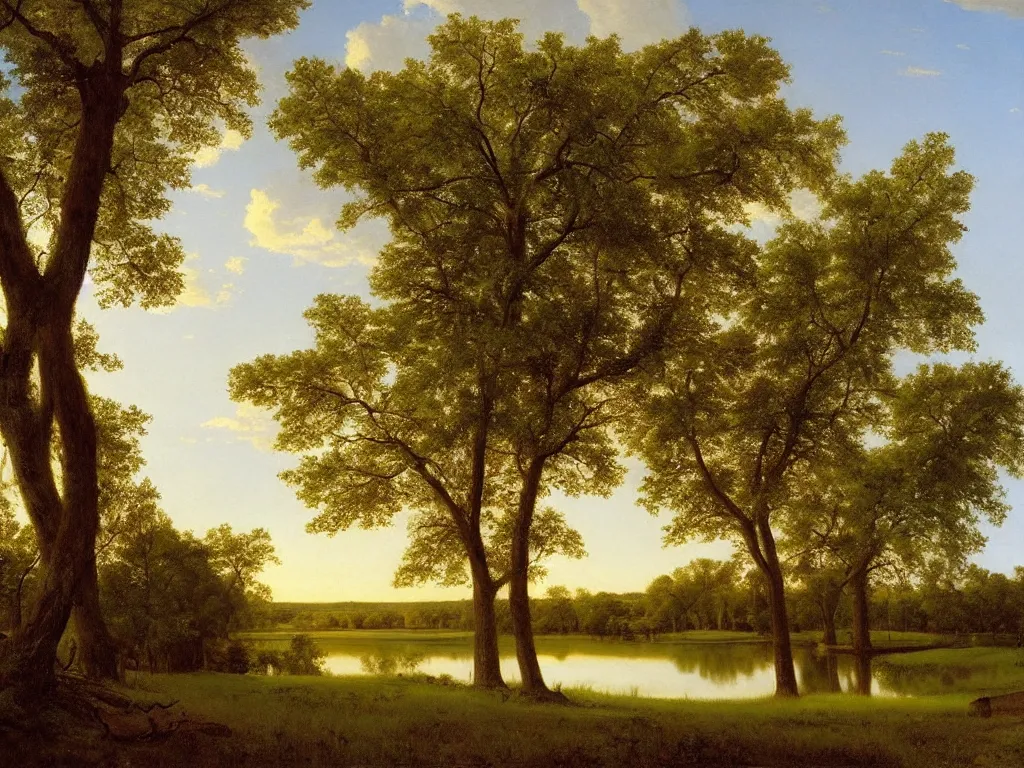 Prompt: a beautiful mississippi landscape, springtime morning, by george caleb bingham \, oil on canvas, luminism, hyperrealism