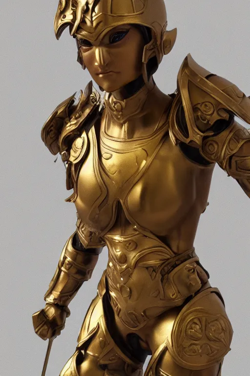 Prompt: a highly detailed sculpt of athletic girl in armor, with small golden ornaments on the shoulder : concept design iteration, cinematic light, featured on artstation, octane render, path tracing, sharp focus, 4 k