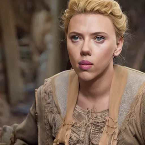 Prompt: Scarlett Johansson playing in the dnd film promotional shots directed by Rob Reiner