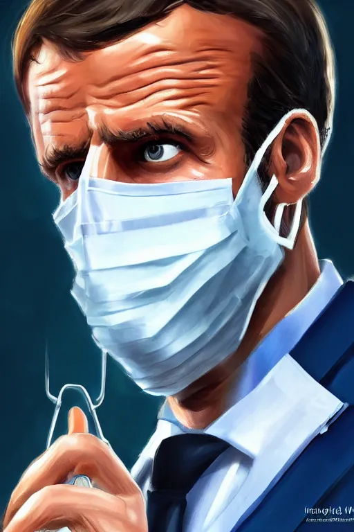 Image similar to emmanuel macron dressed as a surgeon, highly detailed, digital art, sharp focus, trending on art station