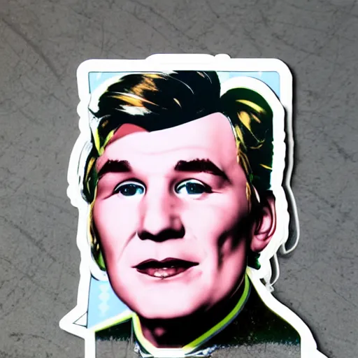 Prompt: володимир олександрович зеленськии. face like in his photographs. intricate sticker design by andy warhol