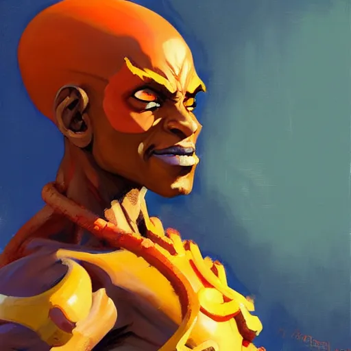 Image similar to Greg Manchess portrait painting of Dhalsim as Overwatch character, medium shot, asymmetrical, profile picture, Organic Painting, sunny day, Matte Painting, bold shapes, hard edges, street art, trending on artstation, by Huang Guangjian and Gil Elvgren and Sachin Teng