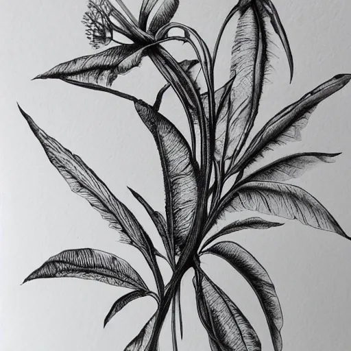 Image similar to aesthetic, botanical art, black ink on white paper