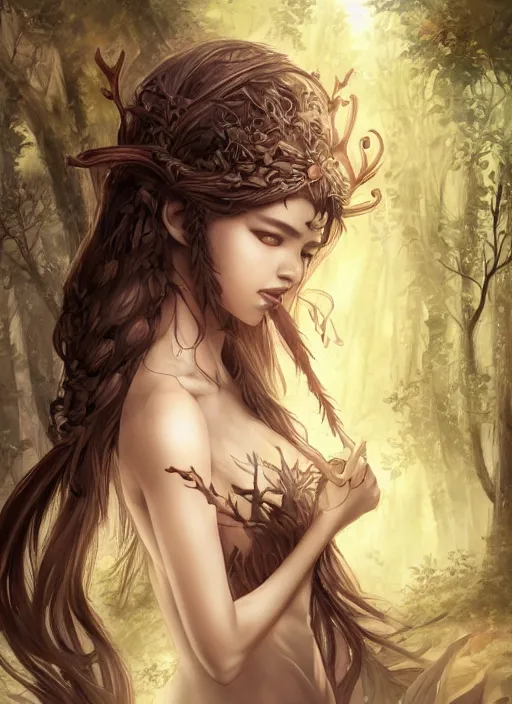 Prompt: beautiful forest nymph brown skin, venizian era, demonic eyes, dark fantasy, extremely detailed, sharp focus, smooth, digital illustration, by rossdraws, frank franzzeta, sakimichan, corrected hand, perfect hands