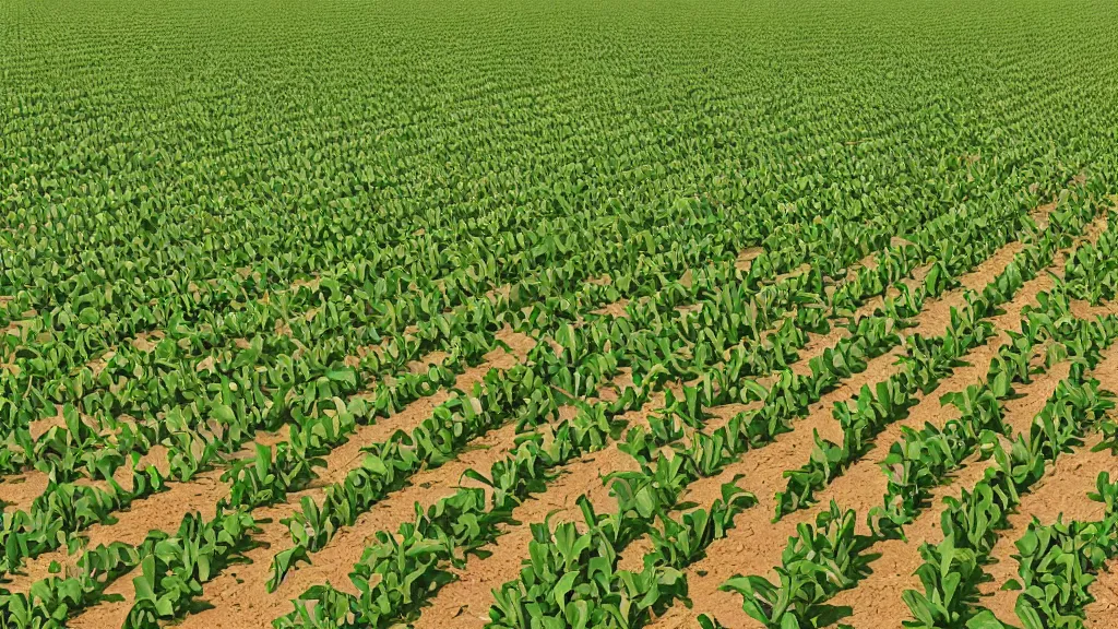 Prompt: immaculate rows of crops, distant blue skies in the background, digital 2d fantasy art