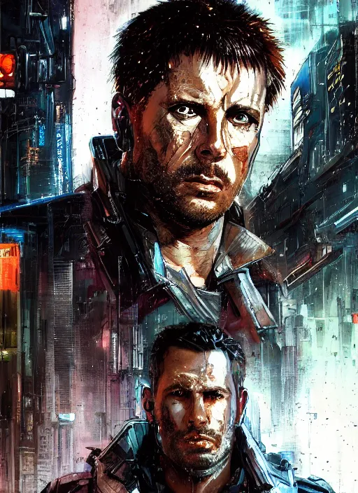 Image similar to cyberpunk military character jitters ( blade runner 2 0 4 9, dystopian, cyberpunk 2 0 7 7 character design ), modern warfare, attractive face. portrait by james gurney and laurie greasley and yoji shinkawa, oil on canvas. cinematic composition, hyper realism, realistic proportions, anatomy, dramatic lighting, photorealistic, high detail, 4 k